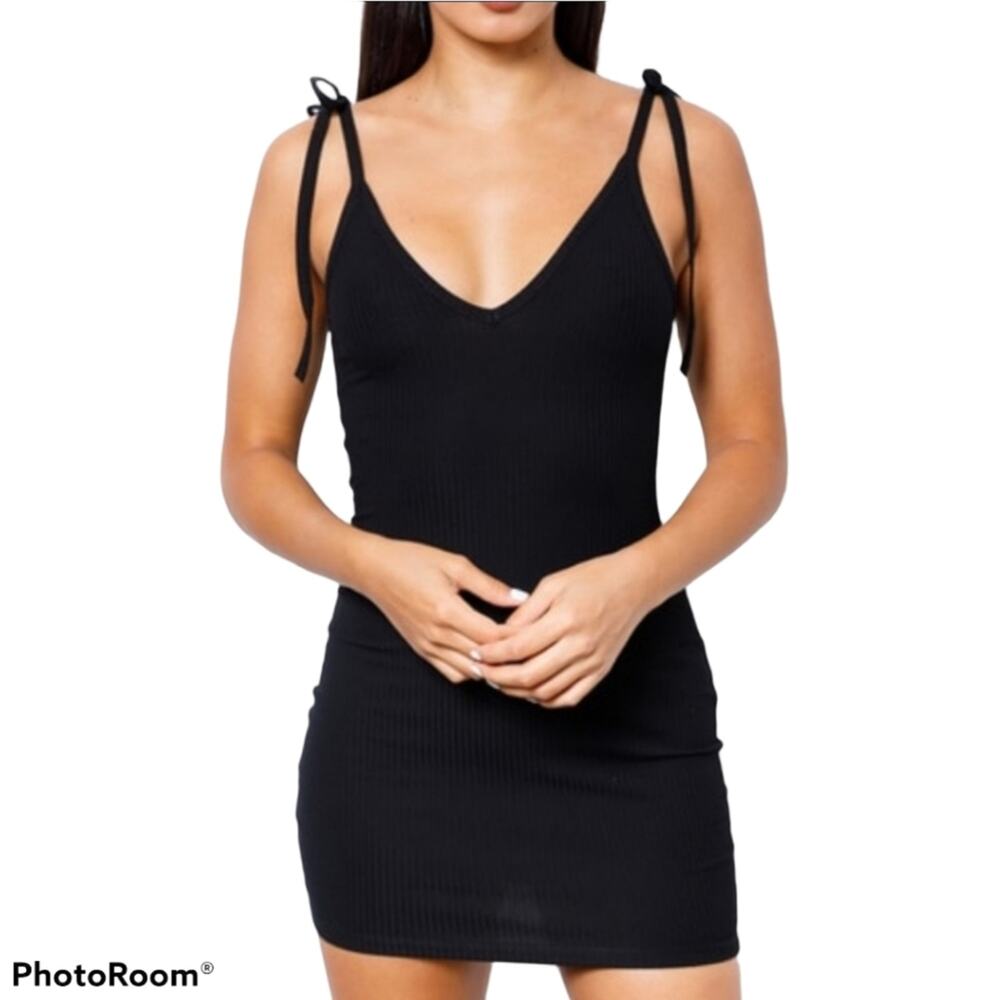 Shymon's World Black Bodycon Mini Dress with Ties Large
